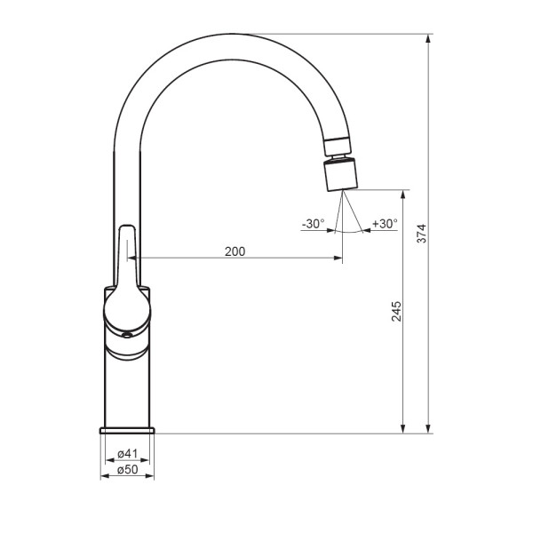 Cмеситель для кухни Damixa Eclipse с двухрежимным регулируемым аэратором, черный (310722300)