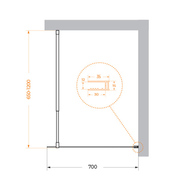 Душевая перегородка BelBagno Kraft 70x195 стекло прозрачное, профиль черный (KRAFT-L-1-70-C-NERO)