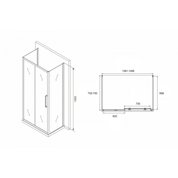 Душевой уголок Abber Schwarzer Diamant 75x140 стекло матовое, профиль профиль хром (AG30140MH-S75M-S75M)