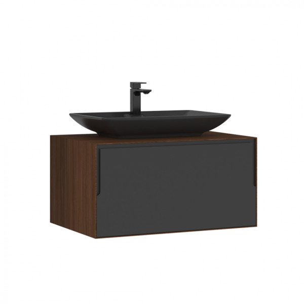 Тумба подвесная Orka Craft 800x500x400 с раковиной орех/антрацит (5003987)