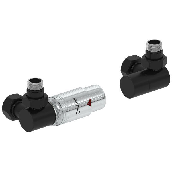 Терморегулятор автоматический Сунержа 1/2"х3/4" НР/НГ 3D левый, набор, матовый черный - хром (31-1421-6203)