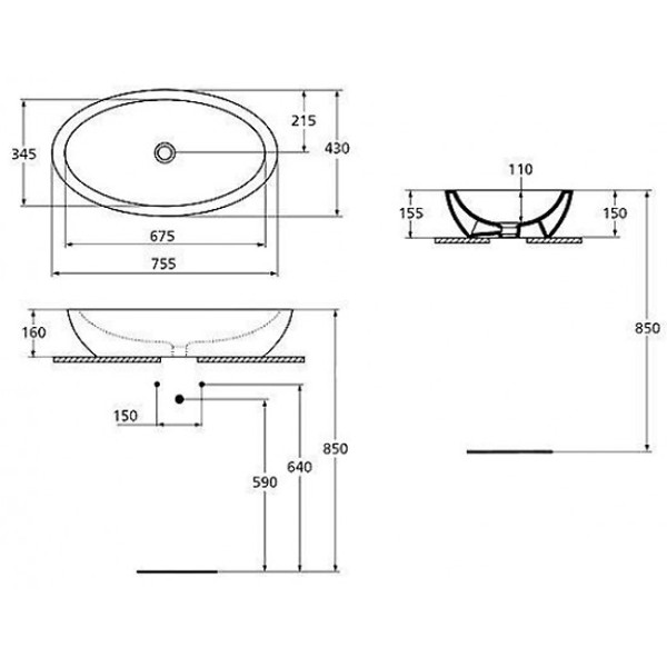 Раковина накладная Ideal Standard Strada 75х43 (K078501) Раковина накладная Ideal Standard Strada 75х43 (K078501)