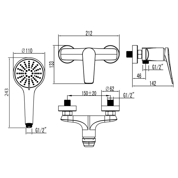 Смеситель для душа lemark Bronx графит (LM3703GM)