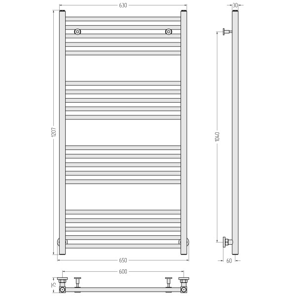 Полотенцесушитель водяной Сунержа Модус 1200x600 матовый черный (31-0250-1260)