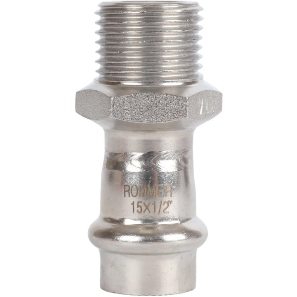Переход 15х1/2"Н Rommer из нержавеющей стали (пресс) (RSS-0021-001512) Переход 15х1/2"Н Rommer из нержавеющей стали (пресс) (RSS-0021-001512)