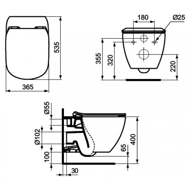 Унитаз подвесной Ideal Standard Tesi AquaBlade 365х535х335 (T007901)