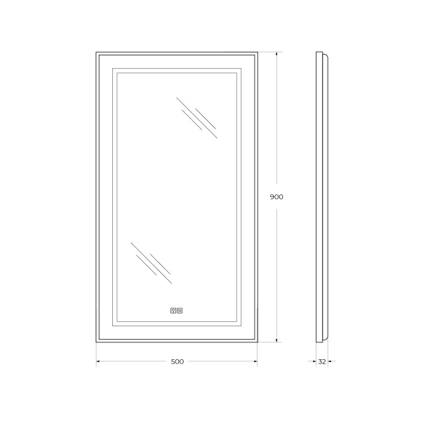 Зеркало BelBagno 500x32x900 в алюминиевой раме со встроенным светильником сенсорным выключателем и подогревом (SPC-KRAFT-500-900-LED-TCH-WARM)