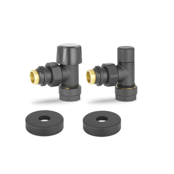 Комплект радиаторных клапанов угловой 1/2"х3/4"(18)ЕК Varmega №1 (черный) (VMDV10-210415)