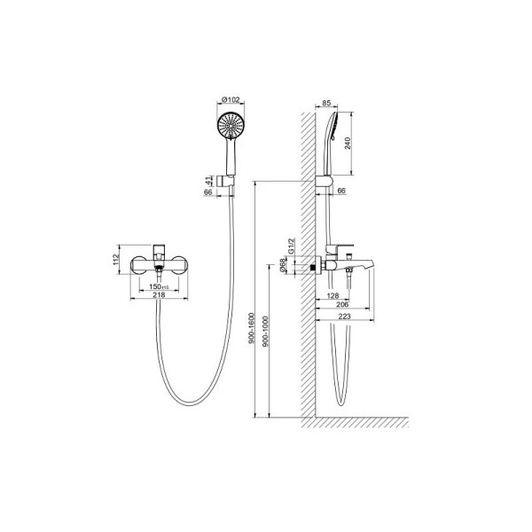 Смеситель для ванны и душа Aquatek Оберон с душевым набором шлифованное золото (AQ1249BG)