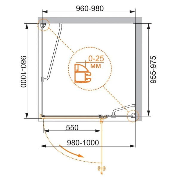 Душевой уголок Cezares Verona 100x100x195 L стекло матовое, профиль хром (VERONA-W-A-1-100-P-Cr-L)