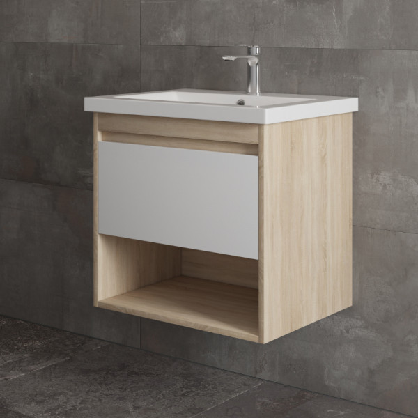 Тумба подвесная Melodia Этюд 60 (Como 60) 1 ящик белая/сонома (MFR80037SW)