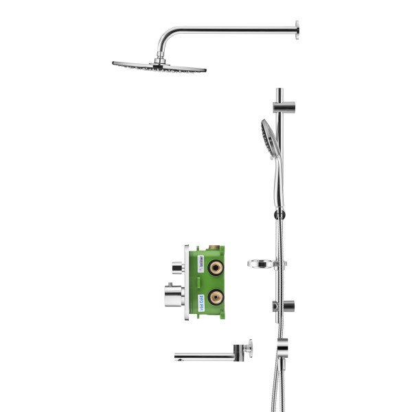 Смеситель для ванны и душа Swedbe Platta встраиваемый термостат с верхним душем и повортн.изливом хром, серый (5560G1)