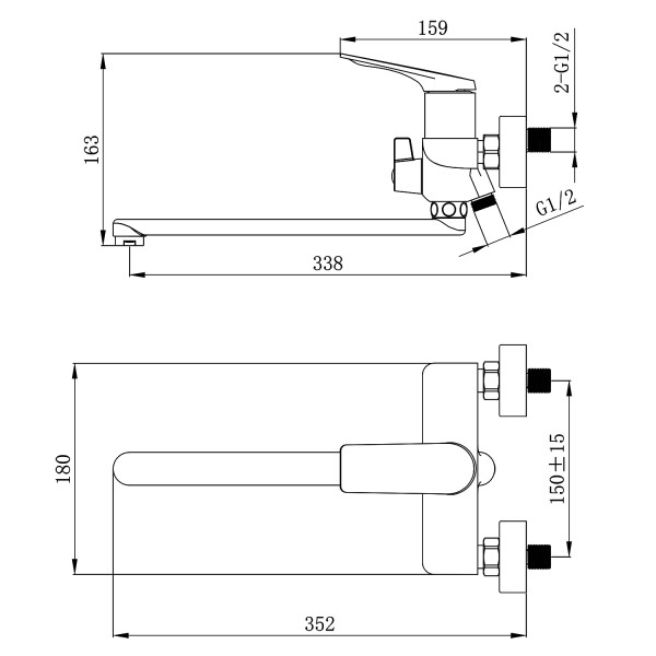 Смеситель для ванны Azario Lursy длинный излив с ручным душем шланг 150 см золото матовое (AZ-K1749MG)