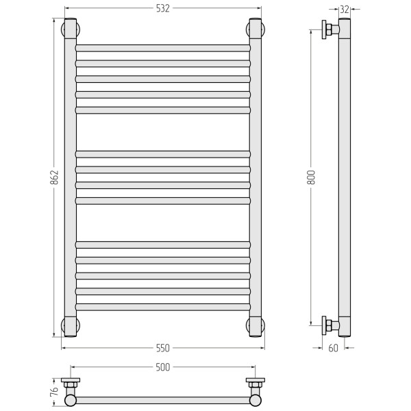 Полотенцесушитель водяной Сунержа Богема + 800x500 матовый черный (31-0220-8050)