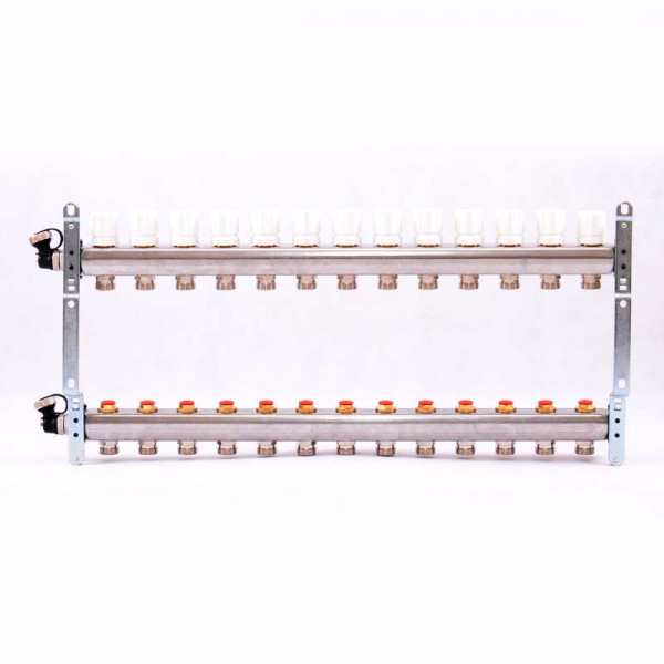 Коллекторная группа Uni-Fitt 13 отводов 1"х3/4" с балансировочными и термостатическими вентилями нерж. сталь