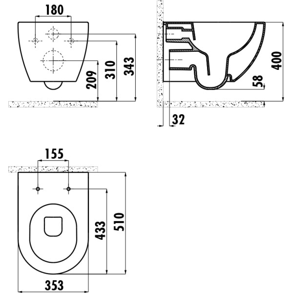 Унитаз подвесной Creavit Free безободковый (FE322-11CB00E-0000)