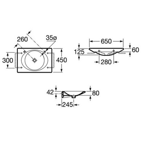 Раковина подвесная Roca Kalahari 650х450х125 (32787400H) Раковина подвесная Roca Kalahari 650х450х125 (32787400H)