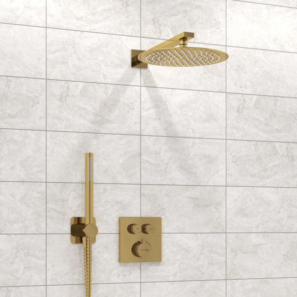 Смеситель для душа встраиваемый Thermo с верхней душевой насадкой и лейкой WasserKRAFT золото матовое (A5548.180.259.285.194.286 Thermo) Смеситель для душа встраиваемый Thermo с верхней душевой насадкой и лейкой WasserKRAFT золото матовое (A5548.180.259.285.194.286 Thermo)