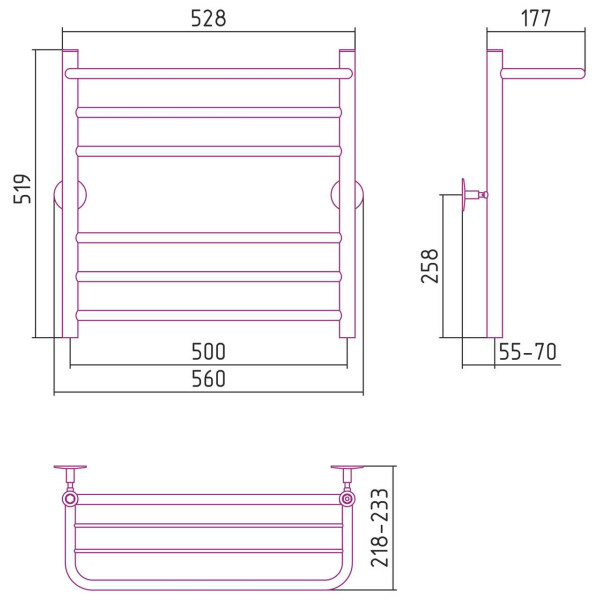 Полотенцесушитель водяной Стилье Универсал-57 600х500 (Полка +2+3) П 18 хром (00657-6050) Полотенцесушитель водяной Стилье Универсал-57 600х500 (Полка +2+3) П 18 хром (00657-6050)
