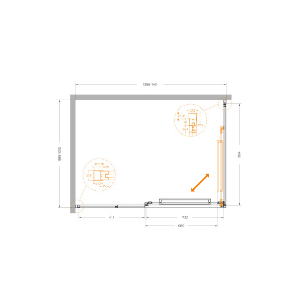 Душевой уголок Cezares Lux 140x100x195 стекло прозрачное, профиль оружейная сталь (LUX-AH-FS-11-140/100-C-GM)