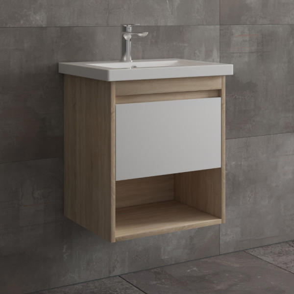 Тумба подвесная Melodia Этюд 50 (Como 50) 1 ящик белая/сонома (MFR80036SW)