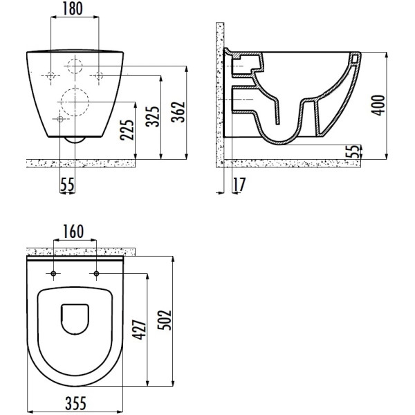 Унитаз подвесной Creavit 35,5x50,2x34,5 белый (TP32,9-11CB00E-0000)