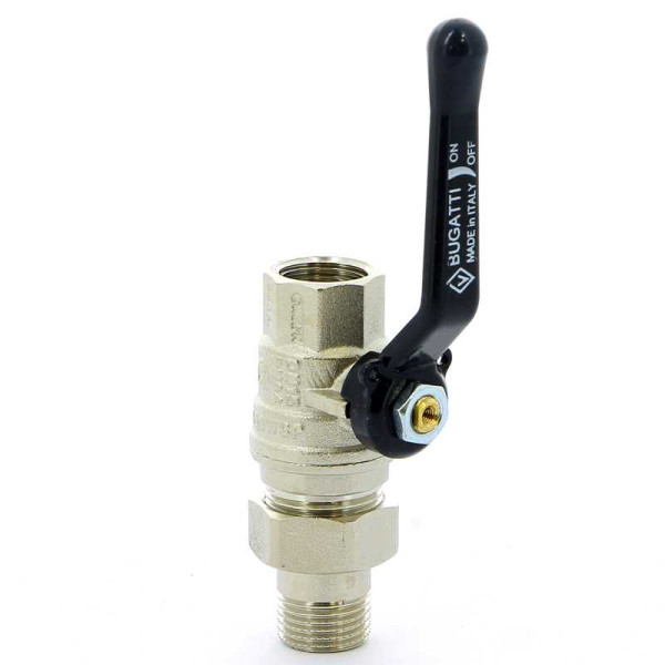 Кран Bugatti 1/2" шаровый со сгоном Oregon 320 (черная ручка) (03200026)