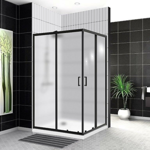 Душевой уголок BelBagno Uno-195 120x90x195 стекло рифленое, профиль черный (UNO-195-AH-2-120/90-P-NERO)