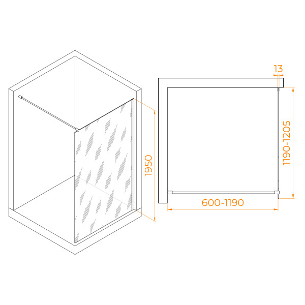 Душевое ограждение RGW Walk In 120x195 стекло тонированное, профиль черный (351001012-34)