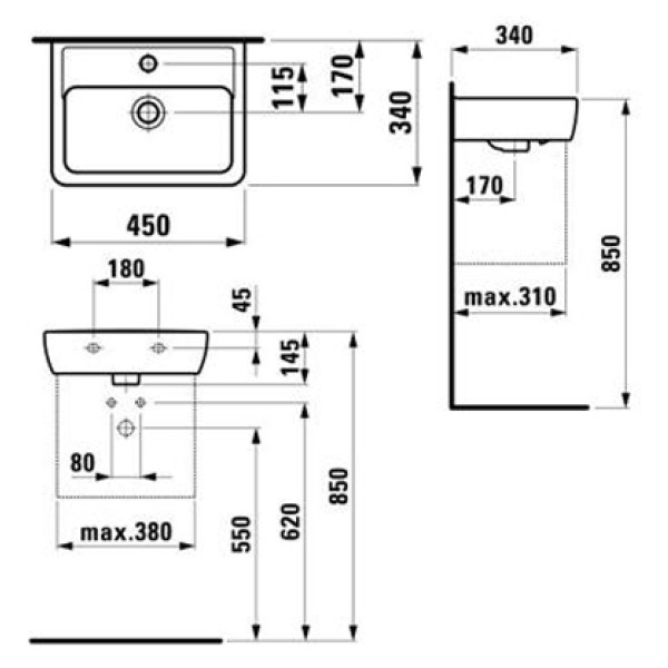 Раковина подвесная Laufen Pro 450х340х150 (8.1195.1.000.104.1)