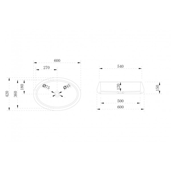 Раковина накладная Abber Stein 600x420 белый матовый (AS2605) Раковина накладная Abber Stein 600x420 белый матовый (AS2605)