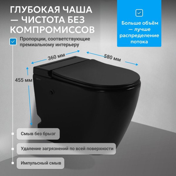 Унитаз напольный Abber Bequem 360x580x455 черный матовый (AC1115PMB) Унитаз напольный Abber Bequem 360x580x455 черный матовый (AC1115PMB)
