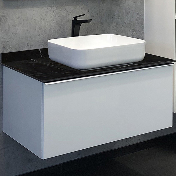 Тумба подвесная с раковиной Comforty Милан 900x520x545 белый глянцевый/калакатта Блэк (00-00014008)