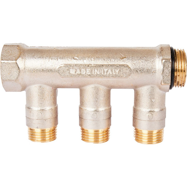 Коллектор 3 отвода с шаровыми клапанами 3/4"x1/2"(16) Stout (никель, красные ручки) (SMB-6210-341203) Коллектор 3 отвода с шаровыми клапанами 3/4"x1/2"(16) Stout (никель, красные ручки) (SMB-6210-341203)