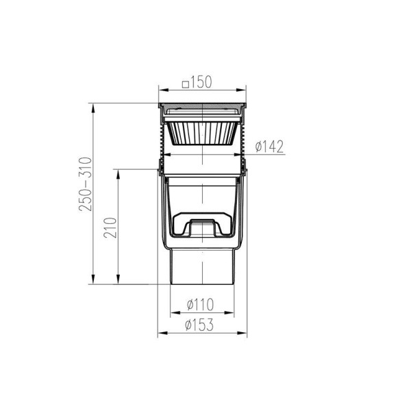 Трап канализационный MCH с нижним сливом D110 сухой затвор нерж. сталь