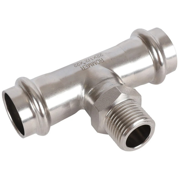 Тройник переходной 22х1/2"Нх22 Rommer из нержавеющей стали (пресс) (RSS-0016-002212) Тройник переходной 22х1/2"Нх22 Rommer из нержавеющей стали (пресс) (RSS-0016-002212)