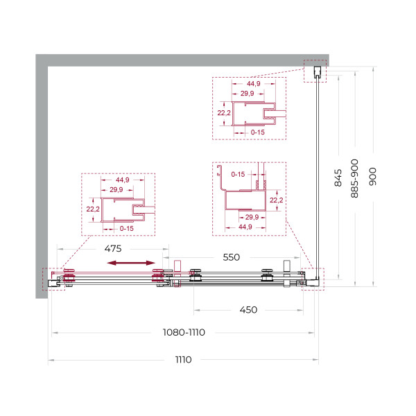 Душевой уголок BelBagno Marino 110x90x195 стекло прозрачное, профиль хром глянцевый (MARINO-2-AH-1-110/90-C-Cr)