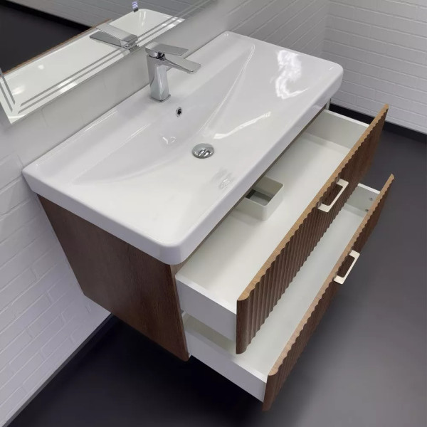 Тумба подвесная с раковиной Comforty Ангара 900x475x590 дуб темно-коричневый (00-00021037)