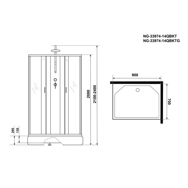 Душевая кабина Classic 70x90 стекло матовое, профиль хром матовый (NG-33974-14QBKT)