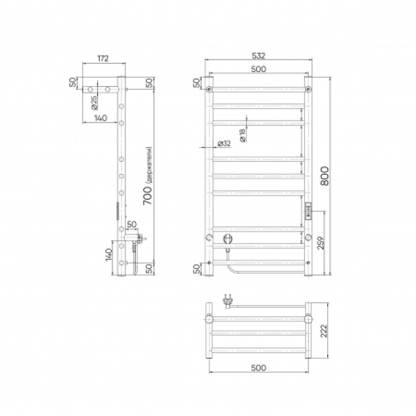 Полотенцесушитель электрический Indigo Line Trinity 800x500 таймер, унив.подкл.RxL, Graphite Metallic, сxп (LСLTE80-50PGFMRt)