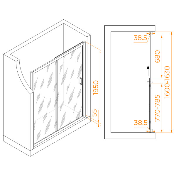 Душевая дверь RGW Passage 160x195 стекло прозрачное, профиль черный (350801616-14)