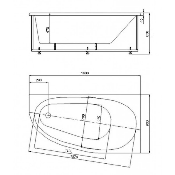 Ванна акриловая Azario Kapris 160x90 правосторонняя (AV.0001160)