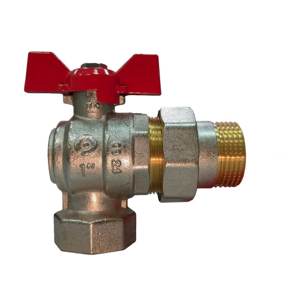 Кран угловой 1" шаровый со сгоном Rommer (ГОСТ, красная бабочка) RBV-0006-2610225 Кран угловой 1" шаровый со сгоном Rommer (ГОСТ, красная бабочка) RBV-0006-2610225