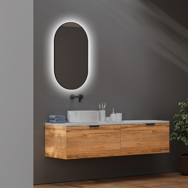 Зеркало Abber Kontur 105x50 с подсветкой, бесконтактный выключатель, диммер, черный (AG6302SCB) Зеркало Abber Kontur 105x50 с подсветкой, бесконтактный выключатель, диммер, черный (AG6302SCB)