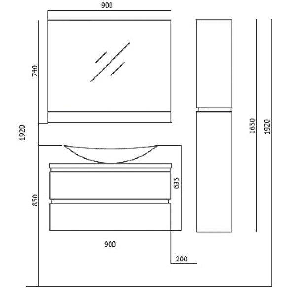Тумба подвесная c раковиной BandHours Santorini 900х500х635 с подсветкой (San900.91)