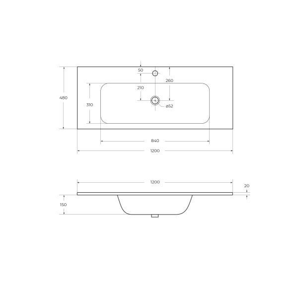 Раковина встраиваемая 120x48x15,5 (CZR-1200/480-LV-MR-ECO)