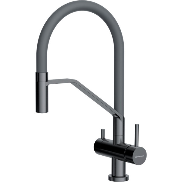 Смеситель для кухни Omoikiri Akeno-GM-GR с переключателем на фильтр вороненая сталь/серый (4994545)