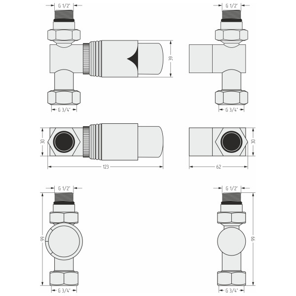 Терморегулятор автоматический Сунержа 1/2"x3/4" НР/НГ набор, прямой, матовый черный - сталь (31-1420-6205)