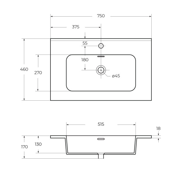 Раковина встраиваемая Cezares Bianco 75x46x19 (50201) Раковина встраиваемая Cezares Bianco 75x46x19 (50201)