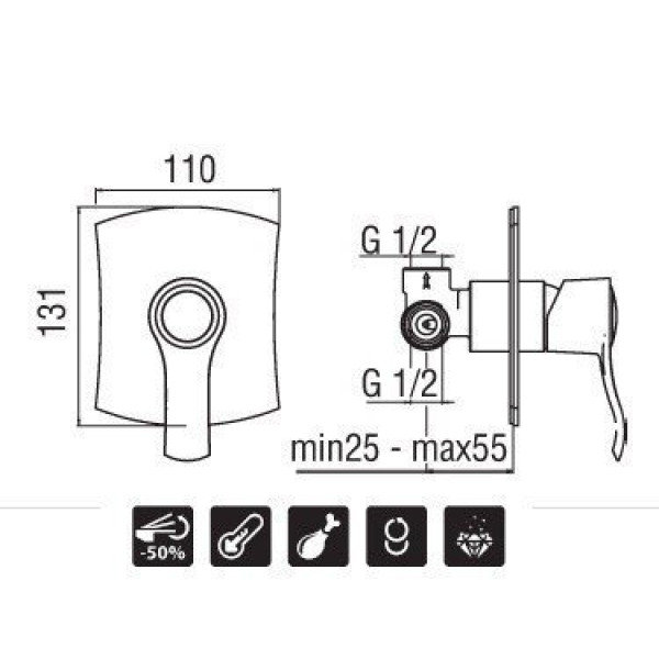 Смеситель для душа Nobili Sofi с термостатом, внешняя и внутренняя часть бронзовый (SI98108BR)